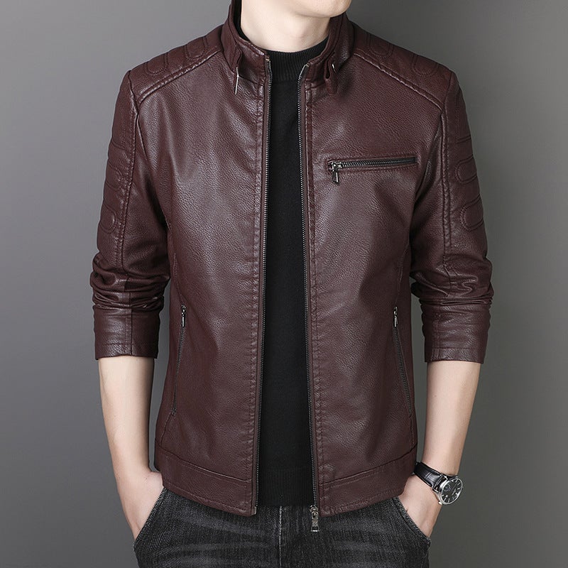 Men'S Motorcycle Pu Leather Men'S Coat Fashion Collar Casual Leather Jacket Men - Image 4