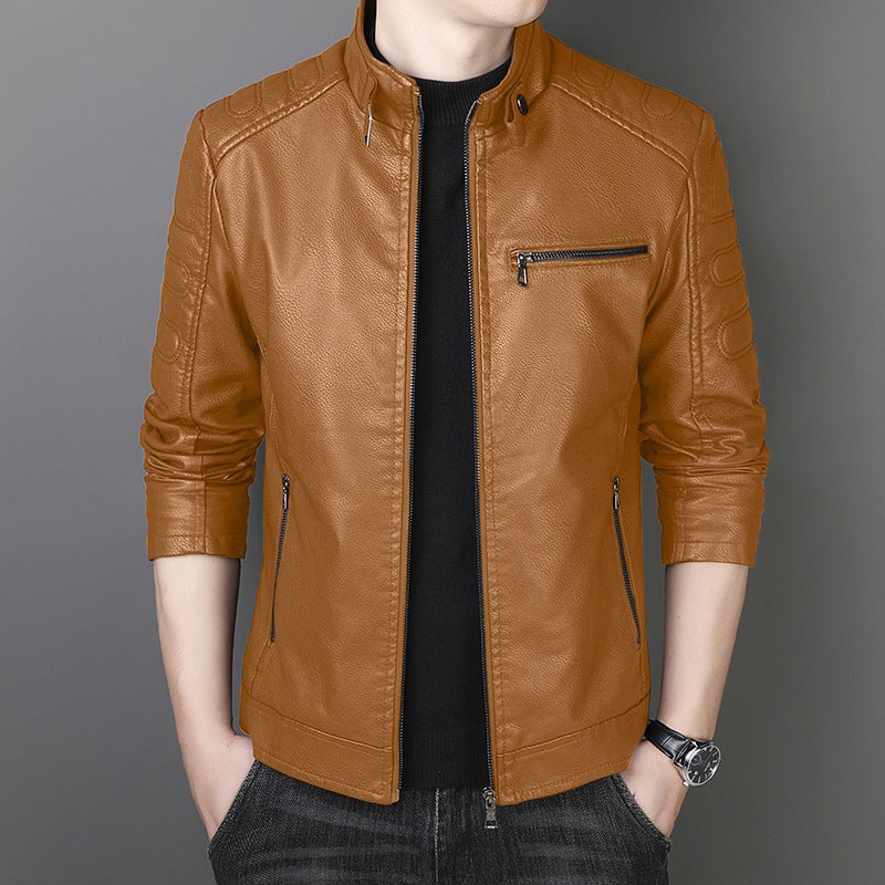 Men'S Motorcycle Pu Leather Men'S Coat Fashion Collar Casual Leather Jacket Men - Image 3