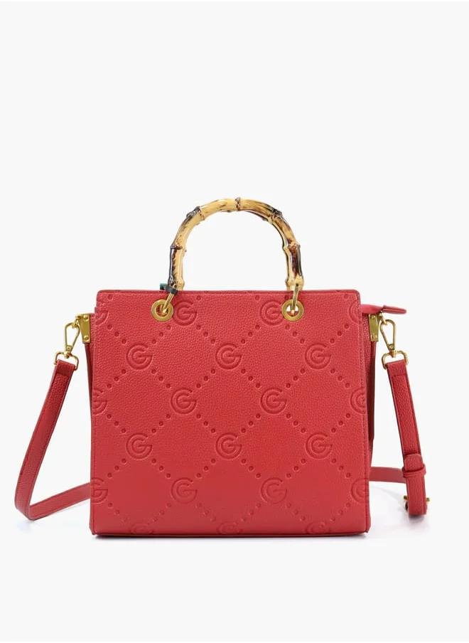 غابرييلا غوتشي Gabriella Gucci Monogram Embossed Tote Bag with Top Handle and Zip Closure
