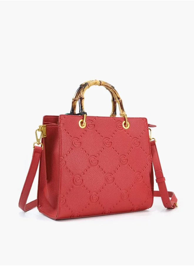 غابرييلا غوتشي Gabriella Gucci Monogram Embossed Tote Bag with Top Handle and Zip Closure