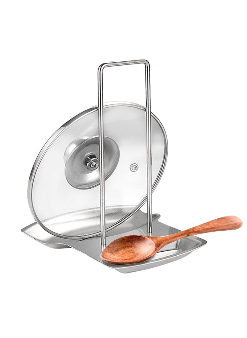 Excefore Lid and Spoon Rest, Pot Lid Holder Spoon Rest, Stainless Steel Utensils Pan Pot Cover Lid Rack Stand Organizer, Multifunctional Storage Soup Spoon Rests Rack Kitchen Decor Tool  - Image 1
