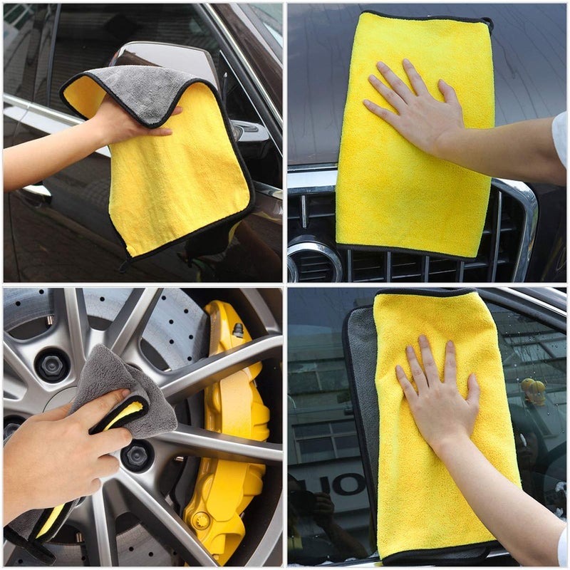 HSR Car Accessices Cleaning 800 GSM Microfiber Towel for Car Cleaning and Detailing - Dual Sided, Extra Thick Plush Microfiber Cloth - 40cm x 40cm (Pack of 8), Yellow and Grey - Image 3