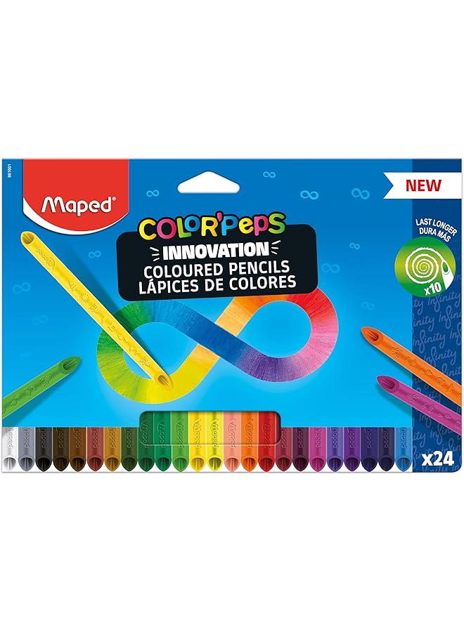 Maped Colour Peps Infinity Colouring Pencils Pack Of 24 100 Percent Coloured Lead No Sharpening Necessary 100 Percent Usable Soft And Very Comfortable On Paper - Image 1