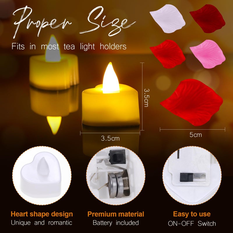 VIHOSE 4000 Pcs Artificial Rose Petals with 24 Pcs LED Tea Lights Candles Flameless LED Candles Fake Rose Petals for Wedding Birthday Party(Yellow Light, Bright Color Petal) - Image 4