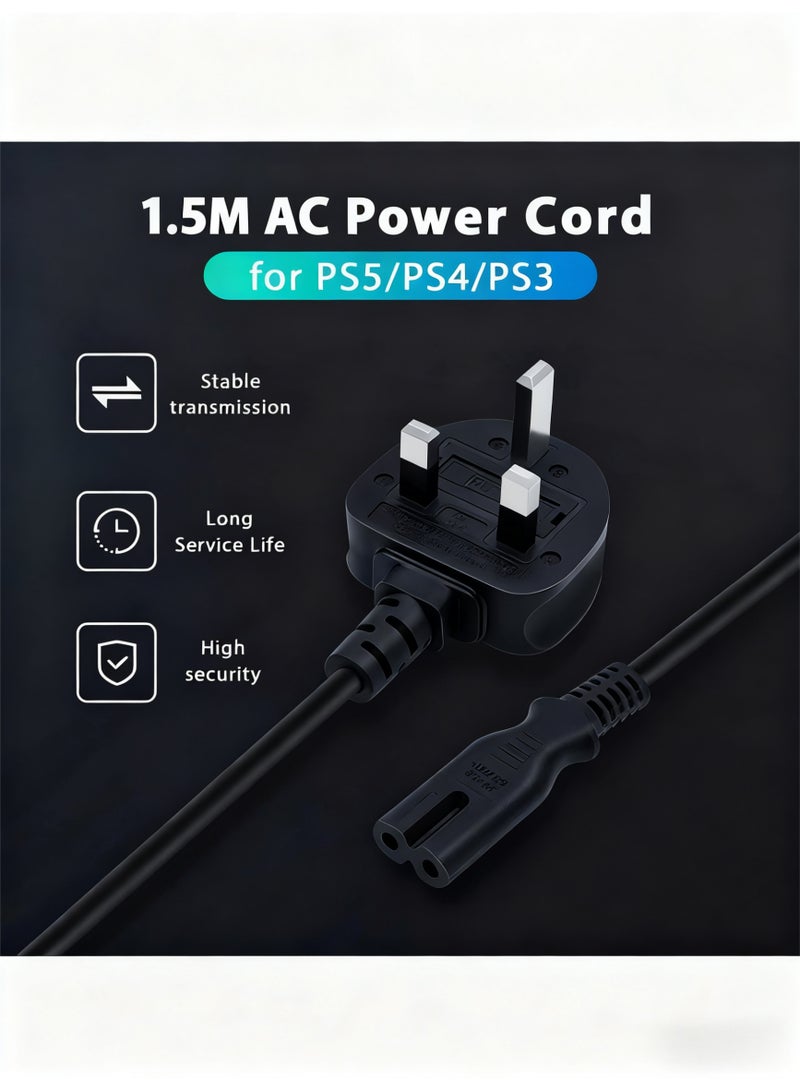 SahlTech 1.5M UK Power Cable | IEC320C7 to BS 1363 Certified | Figure 8 Power Lead & Kettle Cord | for PS5/PS4/PS3/PS | Compatible with Samsung, LG, Philips, Toshiba TVs & Printers - Image 2