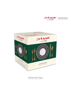 Diva La Opala Diva Sovrana Collection Opal Glass Crockery | for Family of 6 | Dinner Set 33 pcs Regent Blue | Plates & Bowls for Dining | Microwave Safe | 100% Vegetarian | Extra Strong | Light & White  - Image 5