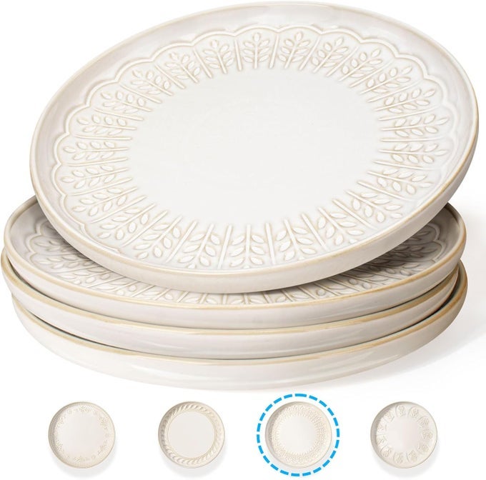 LARGE CERAMIC DINNER PLATES SET OF 4 1075 INCH EMBOSSED KITCHEN SALAD PLATES MODERN SERVING PLATES FOR RESTAURANT PLATES WITH LIPPED EDGES MICROWAVE DISHWASHER SAFE WHEAT LEAF