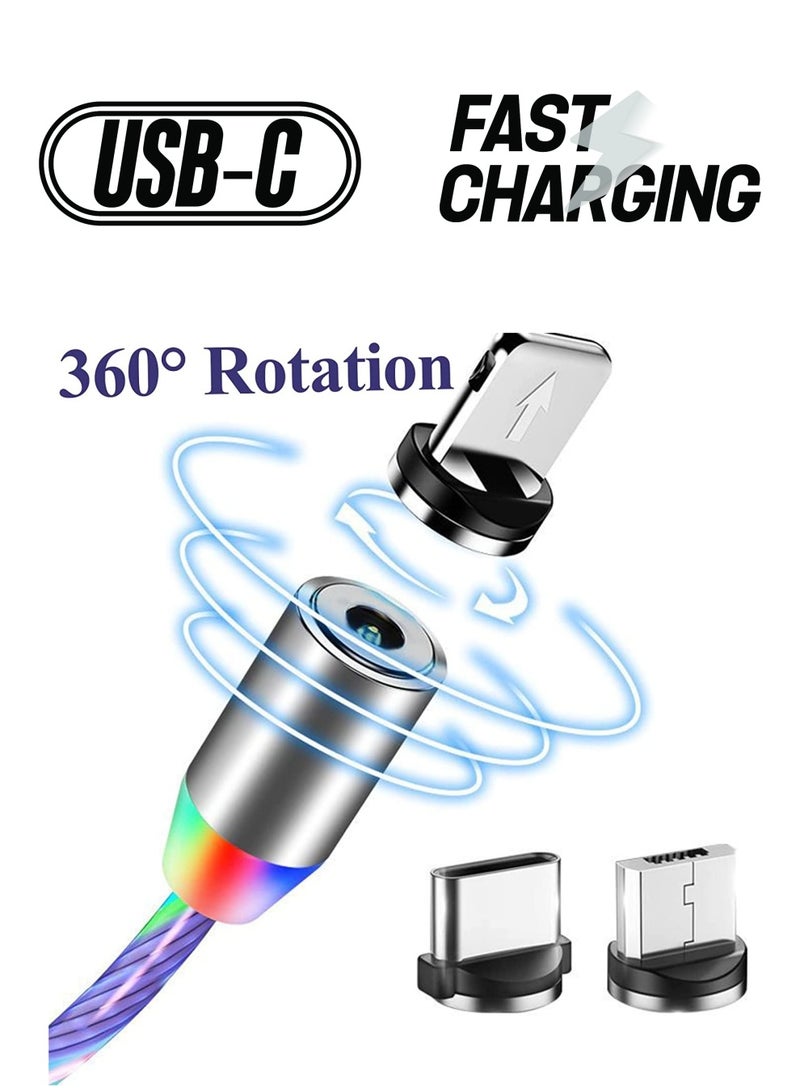 SOLARAE 3 in 1 Magnetic Light Up Charging Cable, 360 Rotating LED Phone Charger, Multi Charging Cable Led Flowing Fast Charging Cord Compatible with iPhone,Type C and Micro USB Colorful(2.1m) - Image 1