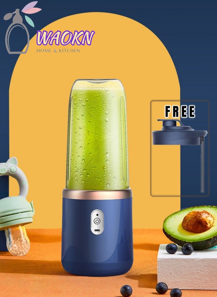 WAOKN Portable Fruit Blender Personal Juice Cup for Smoothies Wireless Rechargeable Mixer For Travel Sports Office School Juice Cup Powerful Blades Cordless Juicer For All Kinds Of Fruits With An Extra Lid - Image 1