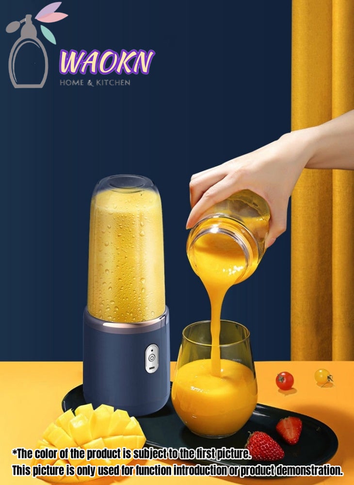 WAOKN Portable Fruit Blender Personal Juice Cup for Smoothies Wireless Rechargeable Mixer For Travel Sports Office School Juice Cup Powerful Blades Cordless Juicer For All Kinds Of Fruits With An Extra Lid - Image 2