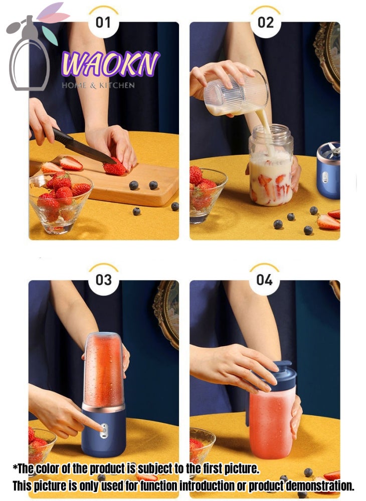 WAOKN Portable Fruit Blender Personal Juice Cup for Smoothies Wireless Rechargeable Mixer For Travel Sports Office School Juice Cup Powerful Blades Cordless Juicer For All Kinds Of Fruits With An Extra Lid - Image 3