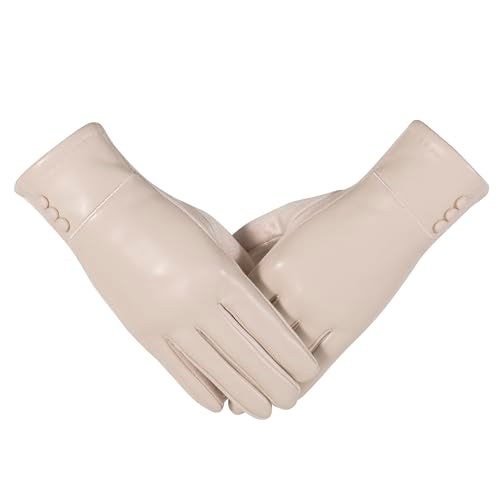 Kebesu Winter Fashion Leather Gloves for Women, Touch Screen Wool Lined Outdoor Windproof Warm Suede Driving Dress Gloves - Image 1