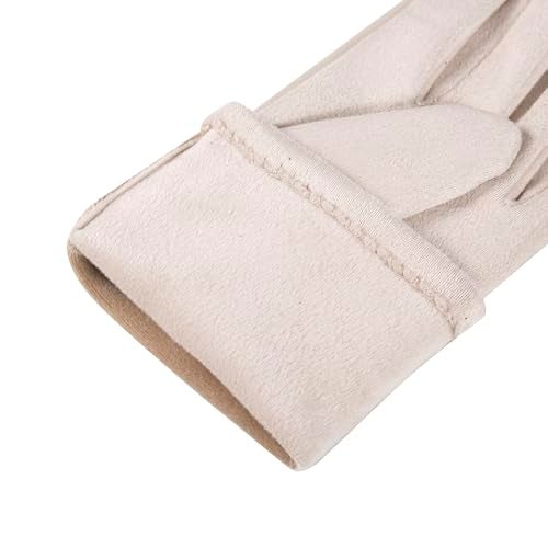 Kebesu Winter Fashion Leather Gloves for Women, Touch Screen Wool Lined Outdoor Windproof Warm Suede Driving Dress Gloves - Image 4