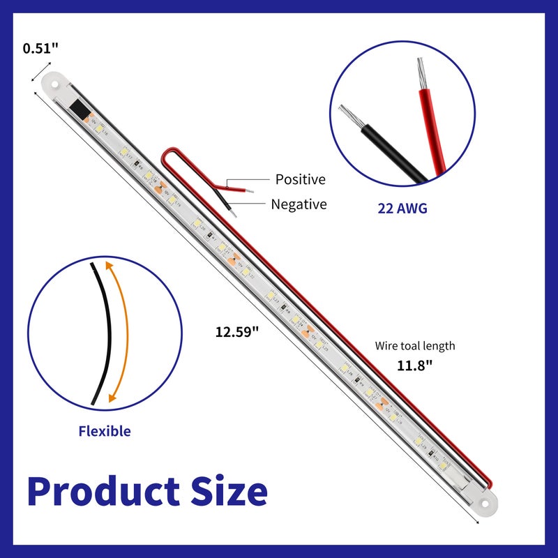 RVZONE LED Boat Interior Lights, Boat Led Strip Lights Marine Waterproof Marine Lighting Strip Night Fishing Lighting for Pontoon, Dinghy, Kayak, Yacht,4 Pcs, White - Image 2