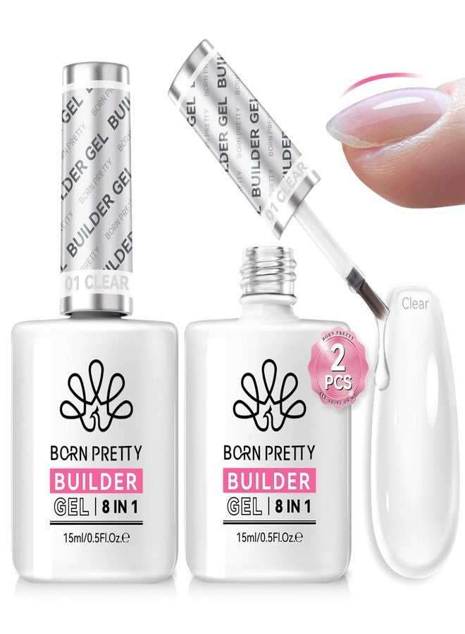 BORN PRETTY Builder Gel 8-in-1, 2PCS 15ML Clear Builder Nail Gel Set, Transparent Extension Gel Rhinestone Glue for Nail Art Base Gel, LED Nail Lamp Cured Hard Gel Builder for Nail Thickening - Image 1