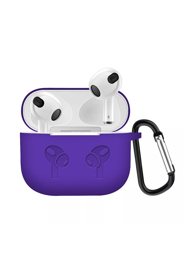 غطاء حماية من السيليكون مقاوم للصدمات مع سلسلة مفاتيح لسماعات أبل آيربودز 3 (الجيل الثالث) أرجواني