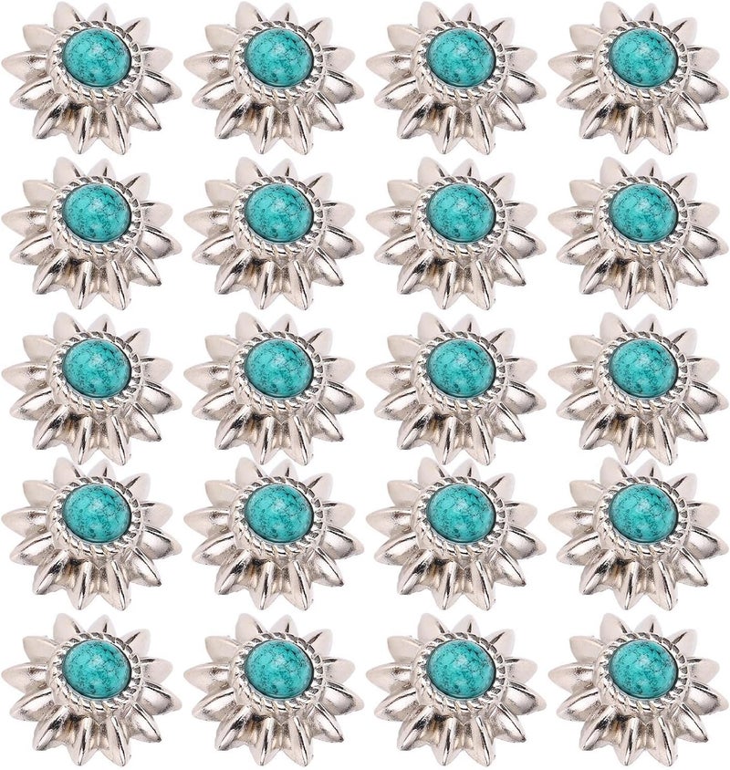 SUNGOOYUE Vintage Turquoise Screw Buckle with Elegant Design for Leather Crafts, 20 Sets Decorative Daisy Buckle for Crafts (Green) - Image 2