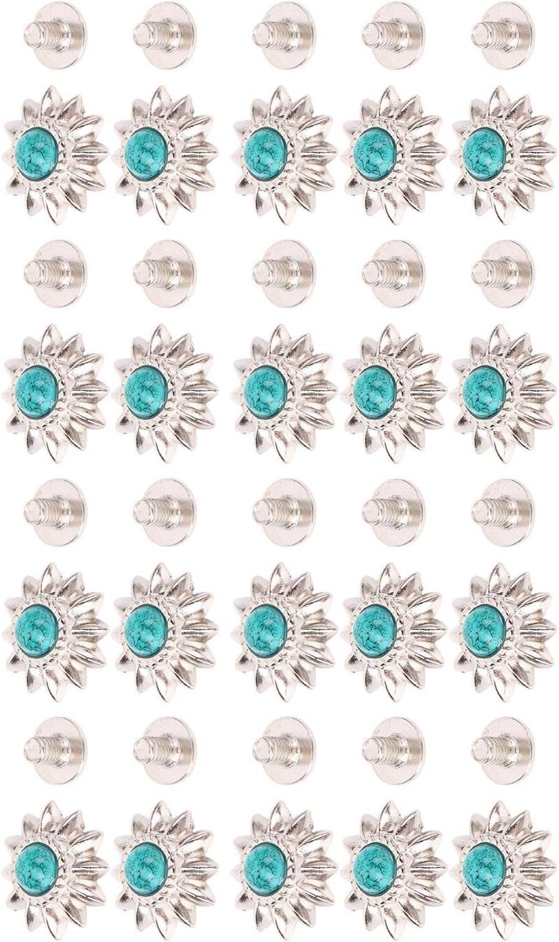 SUNGOOYUE Vintage Turquoise Screw Buckle with Elegant Design for Leather Crafts, 20 Sets Decorative Daisy Buckle for Crafts (Green) - Image 3
