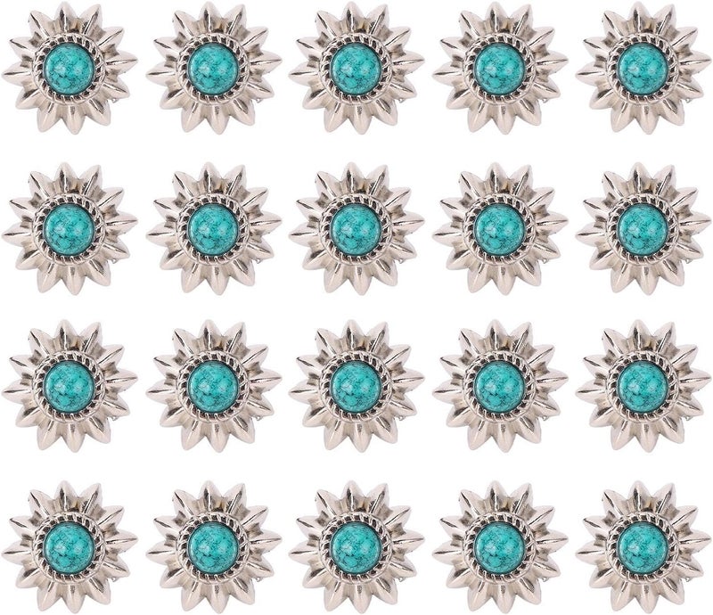 SUNGOOYUE Vintage Turquoise Screw Buckle with Elegant Design for Leather Crafts, 20 Sets Decorative Daisy Buckle for Crafts (Green) - Image 4