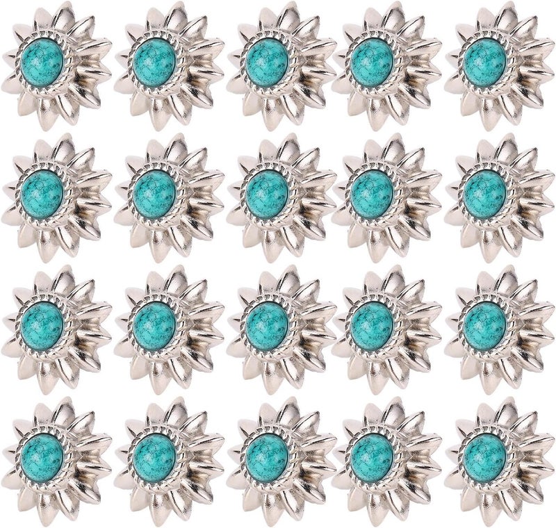 SUNGOOYUE Vintage Turquoise Screw Buckle with Elegant Design for Leather Crafts, 20 Sets Decorative Daisy Buckle for Crafts (Green) - Image 5