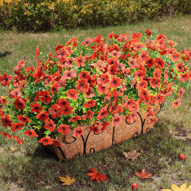 florisso Artificial Fake Fall Mums Flowers Plants for Outdoor Outside Decoration, 12 Bundles Faux Silk Orange Daisy UV Resistant Look Real for Autumn Front Door Porch Planter Patio Garden Home - Image 4