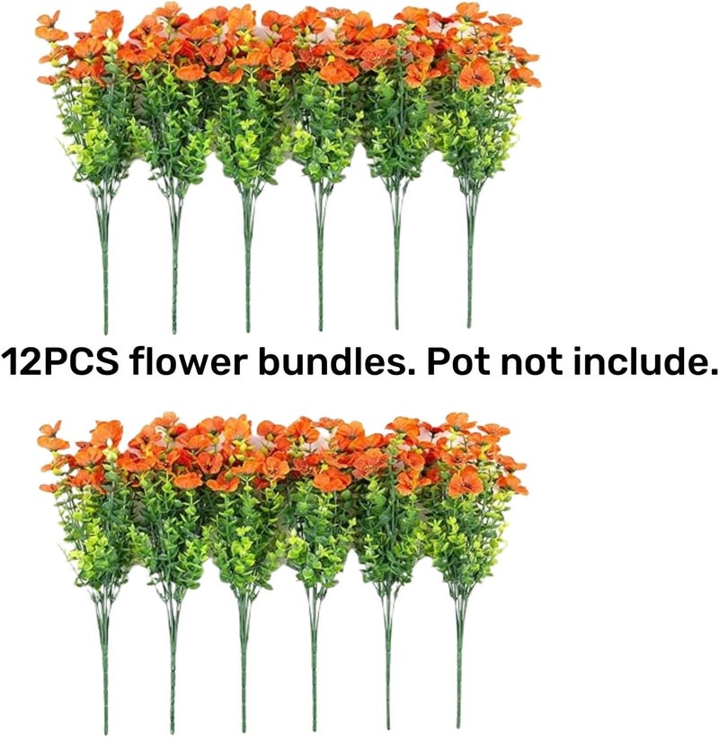 florisso Artificial Fake Fall Mums Flowers Plants for Outdoor Outside Decoration, 12 Bundles Faux Silk Orange Daisy UV Resistant Look Real for Autumn Front Door Porch Planter Patio Garden Home - Image 5