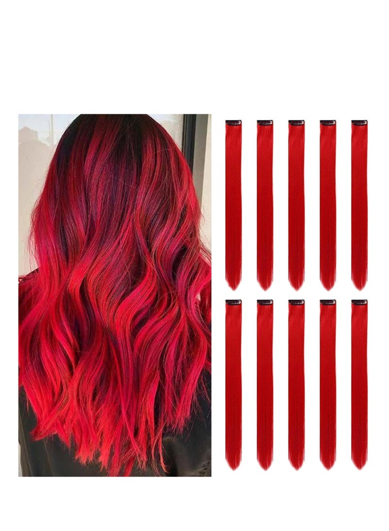 KASTWAVE 10 Pcs Red Hair Extensions Hairpieces 22 Inch Straight Hair Extensions Clip for Wig Straight Hairpieces Fashion Cosplay Party Clip for Girls Women - Image 1