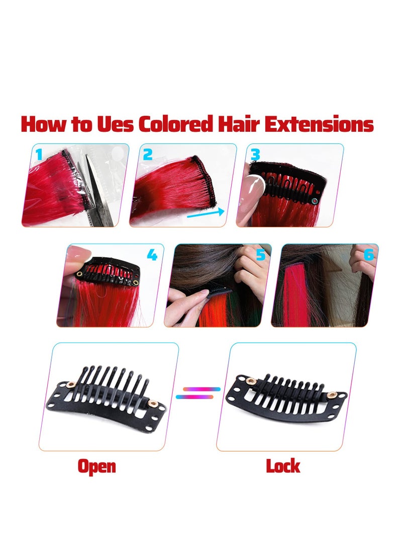 KASTWAVE 10 Pcs Red Hair Extensions Hairpieces 22 Inch Straight Hair Extensions Clip for Wig Straight Hairpieces Fashion Cosplay Party Clip for Girls Women - Image 4