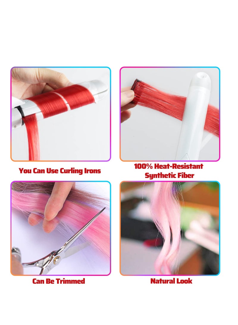 KASTWAVE 10 Pcs Red Hair Extensions Hairpieces 22 Inch Straight Hair Extensions Clip for Wig Straight Hairpieces Fashion Cosplay Party Clip for Girls Women - Image 3