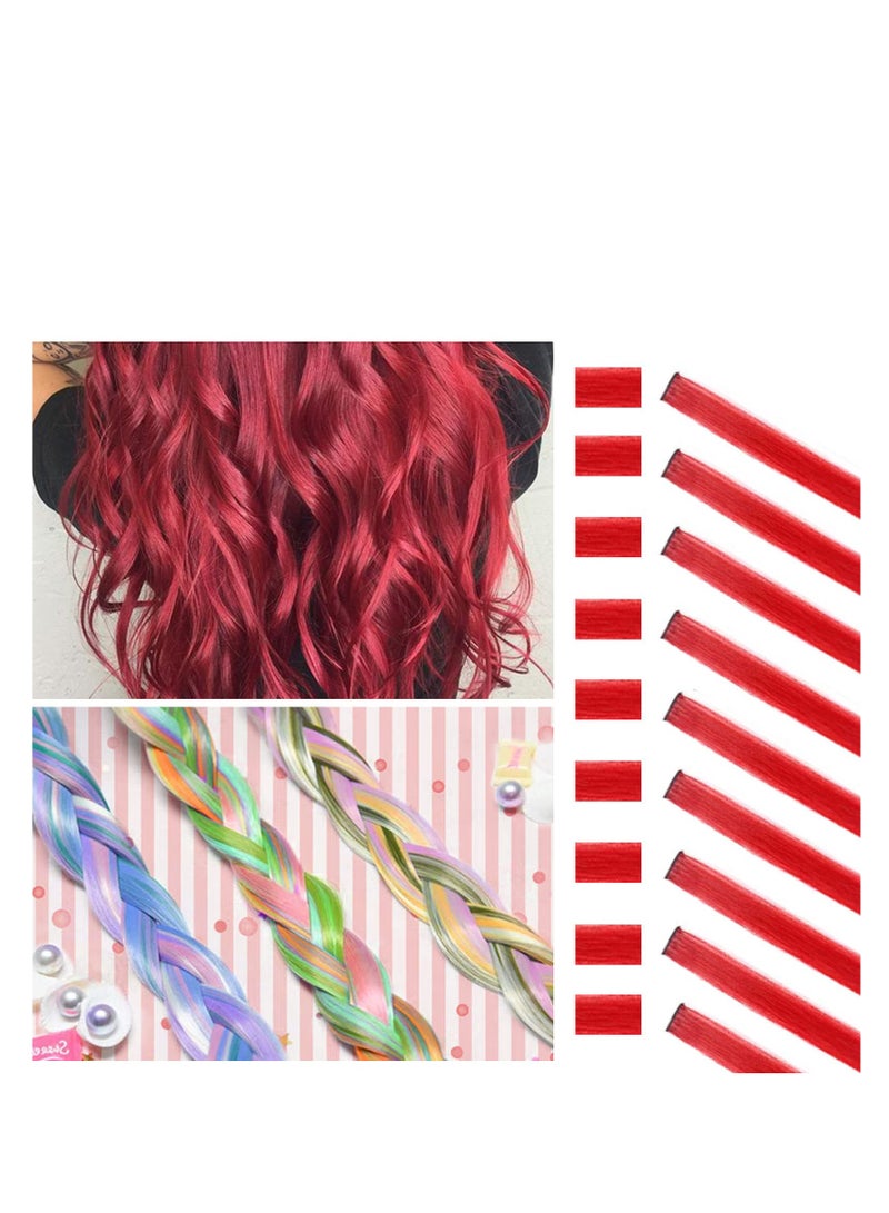 KASTWAVE 10 Pcs Red Hair Extensions Hairpieces 22 Inch Straight Hair Extensions Clip for Wig Straight Hairpieces Fashion Cosplay Party Clip for Girls Women - Image 2