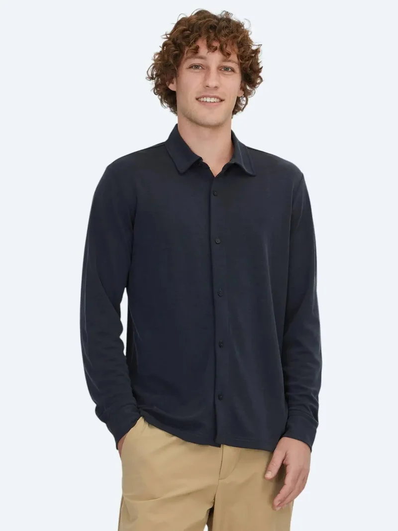 Kip Black Plain Regular Fit Knitting Casual Shirt