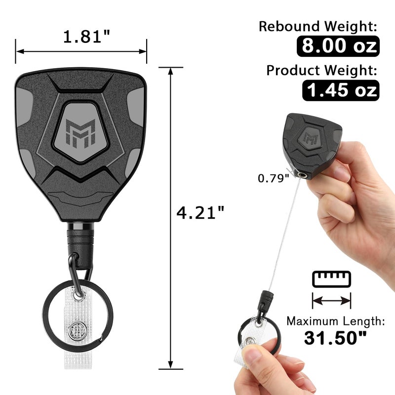MNGARISTA Heavy Duty Retractable Keychain with Belt Clip, ID Badge Reel Key Chain, Badge Holder with 31.5' Steel Cord and Key Ring, 9.0oz, 2-Pack - Image 2