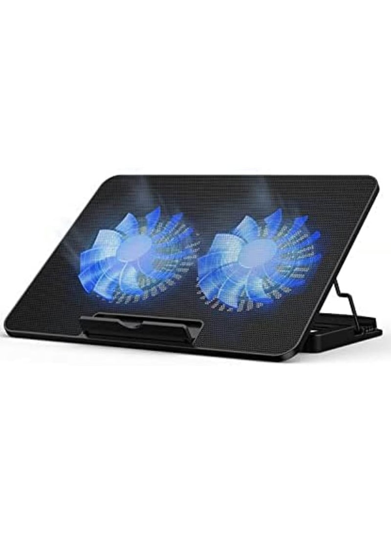 Luckam وسادة تبريد لابتوب، 7-16 بوصة نحيفة محمولة تعمل بالطاقة عبر USB (مروحتان كبيرتان هادئتان)، مبرد لابتوب للألعاب 1200RPM، 6 ارتفاعات قابلة للتعديل، 2 منفذ USB - Image 1