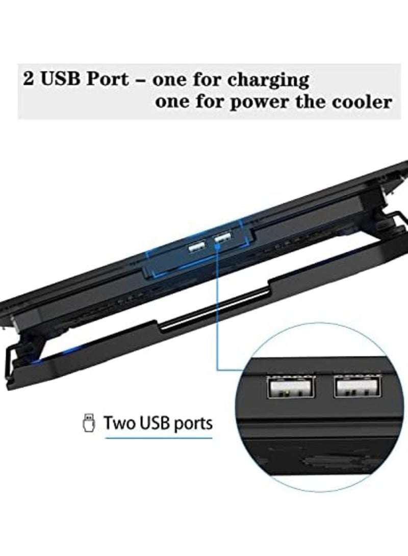 Luckam وسادة تبريد لابتوب، 7-16 بوصة نحيفة محمولة تعمل بالطاقة عبر USB (مروحتان كبيرتان هادئتان)، مبرد لابتوب للألعاب 1200RPM، 6 ارتفاعات قابلة للتعديل، 2 منفذ USB - Image 3