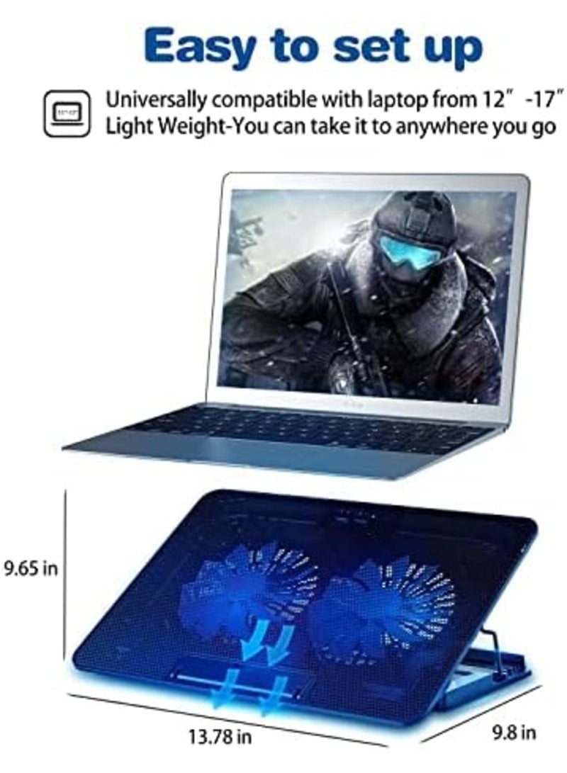 Luckam وسادة تبريد لابتوب، 7-16 بوصة نحيفة محمولة تعمل بالطاقة عبر USB (مروحتان كبيرتان هادئتان)، مبرد لابتوب للألعاب 1200RPM، 6 ارتفاعات قابلة للتعديل، 2 منفذ USB - Image 2