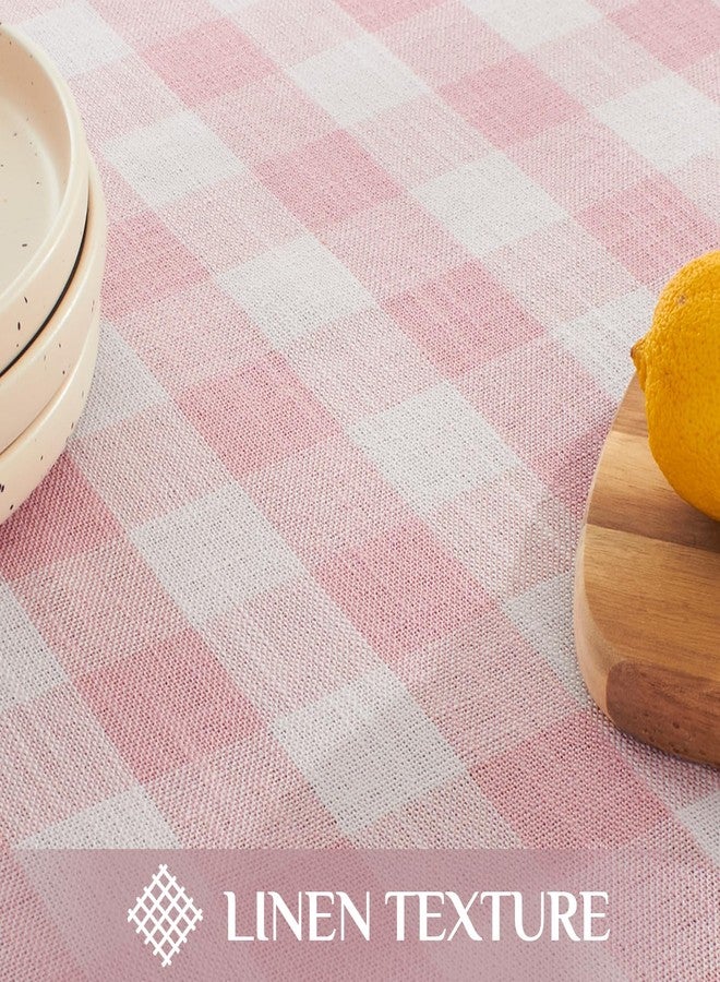 Softalker مفرش طاولة مستطيل من قماش الكتان والقطن بنقشة مربعات وردية من سوفت توكر، مناسب لعيد الحب، مزين بشرابة، غطاء طاولة متين مقاوم للتجاعيد، مثالي لعشاء عيد الفصح وحفلات الربيع - 55 × 84 بوصة - Image 5