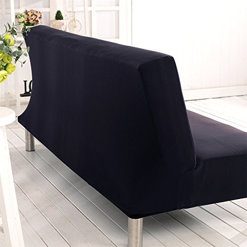 Homonic Solid Colour Armless Sofa Bed Cover Polyester Spandex Stretch Futon Slipcover 3 Seater Elastic Full Folding Couch Sofa Shield fits Folding Sofa Bed Without Armrests 80" x 50" in (Black) - Image 4
