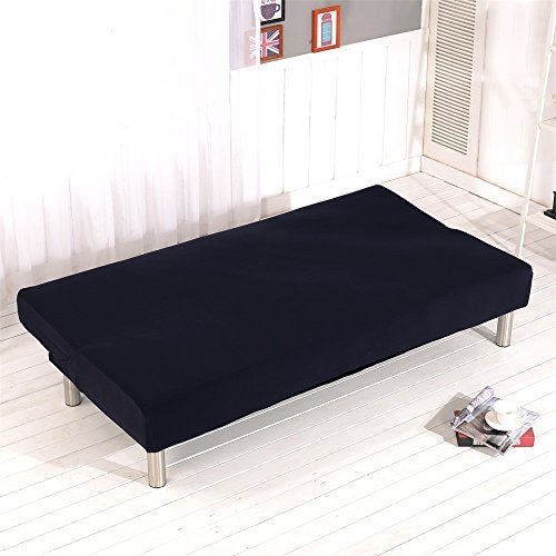 Homonic Solid Colour Armless Sofa Bed Cover Polyester Spandex Stretch Futon Slipcover 3 Seater Elastic Full Folding Couch Sofa Shield fits Folding Sofa Bed Without Armrests 80" x 50" in (Black) - Image 5