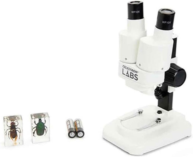 Celestron – Labs – Binocular Stereo Microscope – 20x Magnification – Upper LED Illumination – Includes 2 Specimens - Image 1