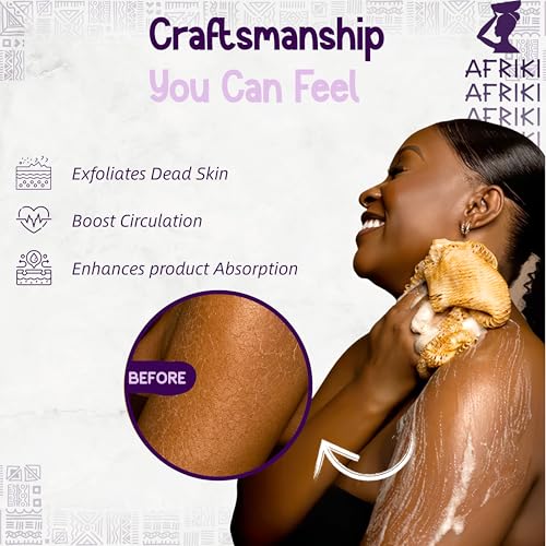 AFRIKI African Net Sponge Premium Authentic Exfoliating Body Scrubber Extra Long Stretch Bath Sponge for Shower Deep Exfoliating Washcloth for Smooth Skin 1 Pack Dark Purple - Image 3