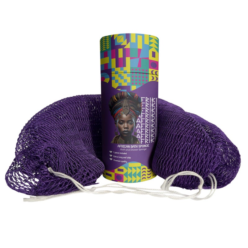 AFRIKI African Net Sponge Premium Authentic Exfoliating Body Scrubber Extra Long Stretch Bath Sponge for Shower Deep Exfoliating Washcloth for Smooth Skin 1 Pack Dark Purple - Image 2