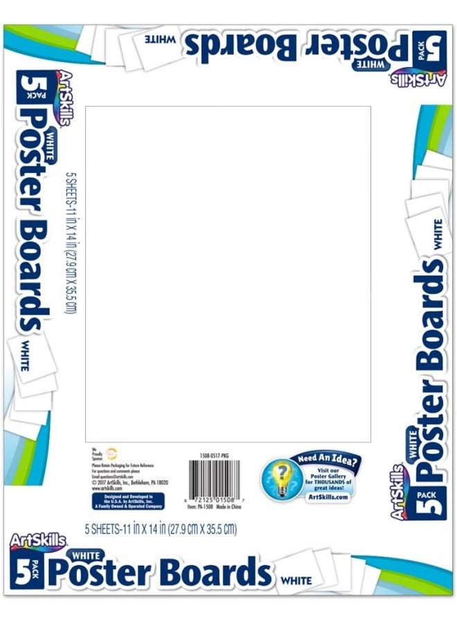 Artskills 11" X 14" Poster Board School And Craft Supplies, 5-Pack, White - Image 1