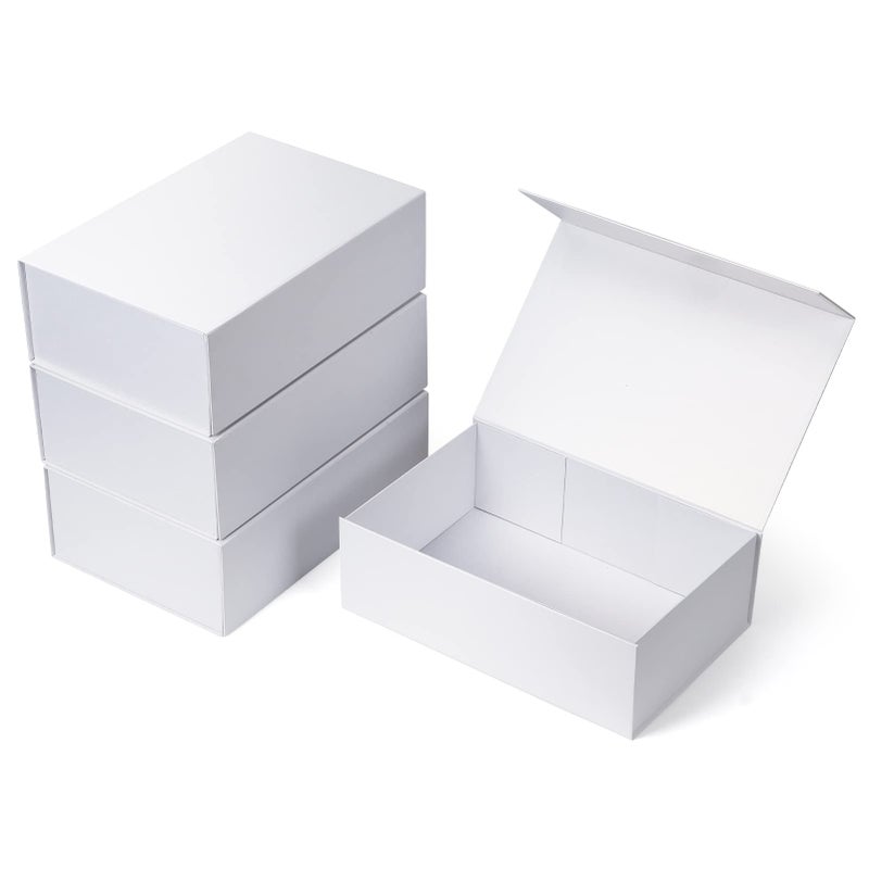 Ditwis 4 Pack 12x8x4 Inches Gift Boxes with Magnetic Closure Lids White Magnetic Box for Wedding Groomsmen Bridesmaid Proposal Birthdays Mothers Day