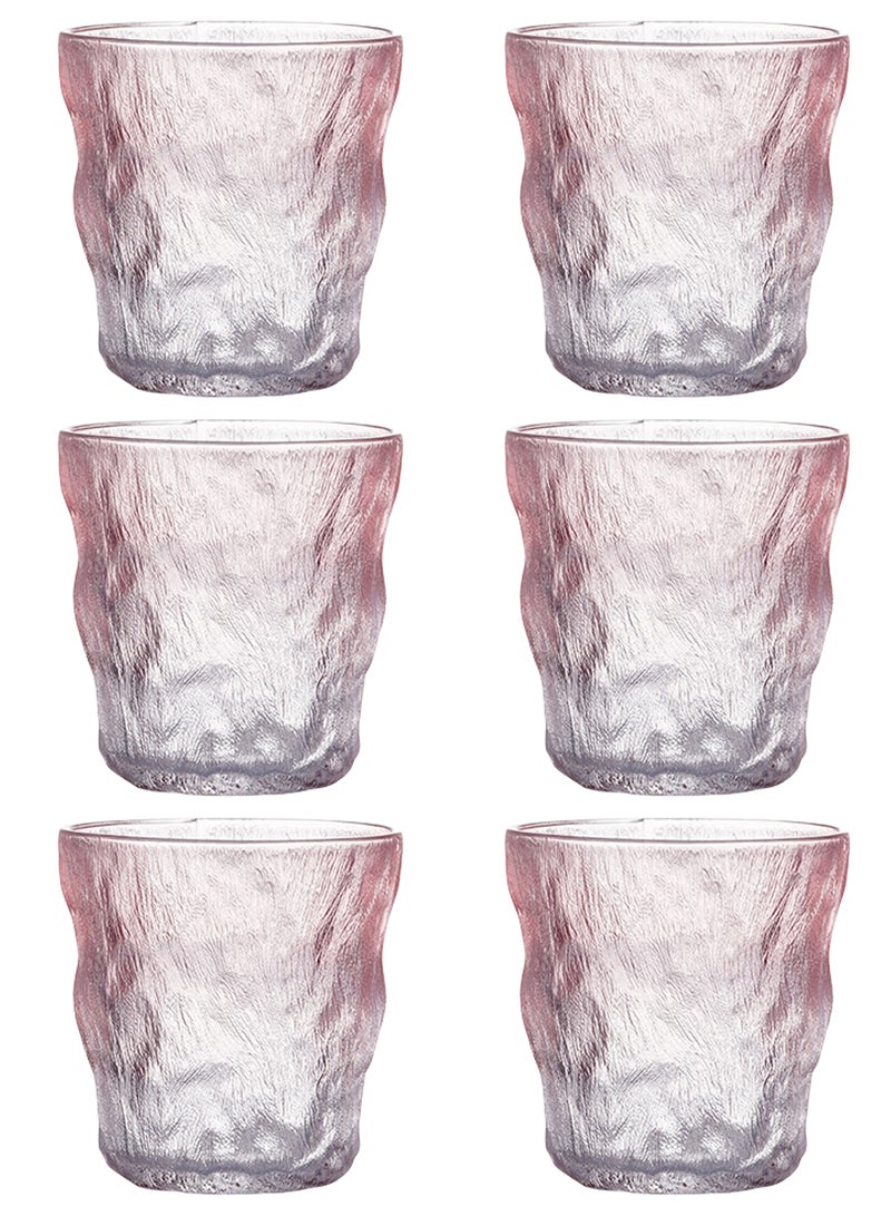 6-Piece Pink Textured Glass Drinking Cups – 280ML Each, Premium Decorative Glassware For Coffee，Water, Juice & Beverages - Image 1