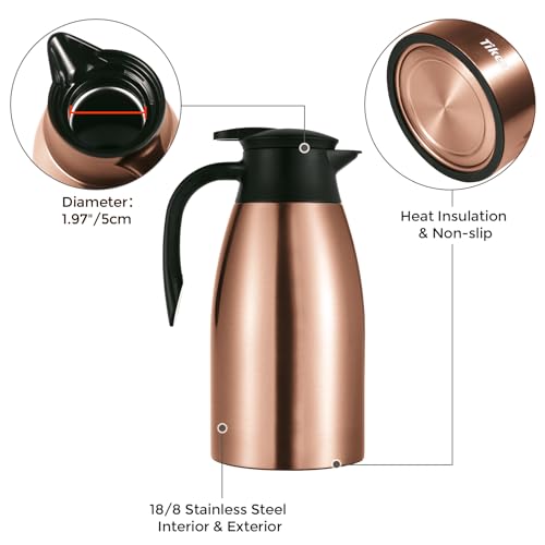 Tiken 68 Oz Thermal Coffee Carafe, Stainless Steel Insulated Vacuum Coffee Carafes For Keeping Hot, 2 Liter Beverage Dispenser (Copper) - Image 3
