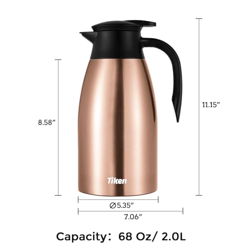 Tiken 68 Oz Thermal Coffee Carafe, Stainless Steel Insulated Vacuum Coffee Carafes For Keeping Hot, 2 Liter Beverage Dispenser (Copper) - Image 2
