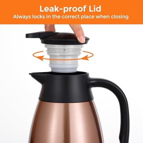 Tiken 68 Oz Thermal Coffee Carafe, Stainless Steel Insulated Vacuum Coffee Carafes For Keeping Hot, 2 Liter Beverage Dispenser (Copper) - Image 4