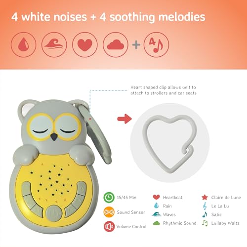 Cloud b Travel Comforting Sound Machine w/Calming Light | 4 White Noise and 4 Lullabies | Re-Activating Smart Sensor | Sweet Dreamz On The Go™ - Owl - Image 5
