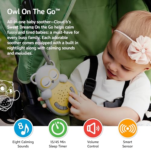 Cloud b Travel Comforting Sound Machine w/Calming Light | 4 White Noise and 4 Lullabies | Re-Activating Smart Sensor | Sweet Dreamz On The Go™ - Owl - Image 2