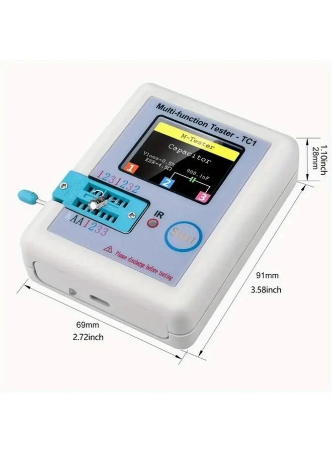 White LCR TC1 متعدد الوظائف اختبار ESR للمكثفات والمقاومات والدايودات والترانزستورات - Image 3